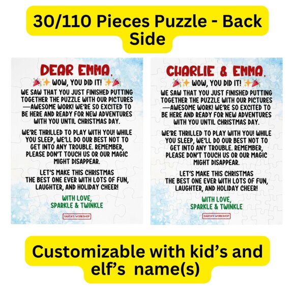 Personalized Elf Letter Double-Sided Jigsaw Puzzle for Kids - Picture 8 of 8